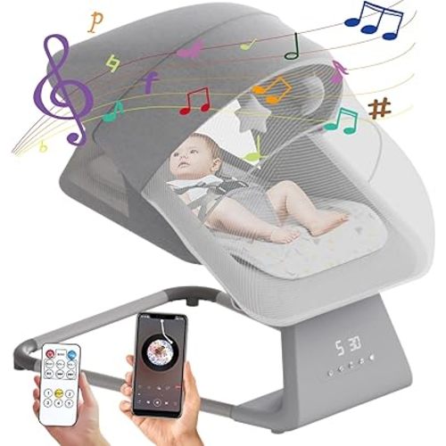 Baby Swing for Infants | Electric Baby Bouncer and Rocker with Large Screen, Remote Infant Swing for Baby Boy Girl with Bluetooth, Baby Swings for Infants to Toddler with 11 Lullabies, 5 Speeds