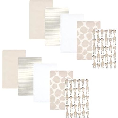 Hudson Baby Cotton Flannel Burp Cloths 10-Pack, Giraffe, One Size
