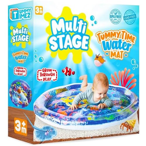 Premium Tummy Time Water Mat, Extra Large Multi-Stage Activity Center Promoting Baby Motor & Sensory Development, Inflatable Playmat Visual Stimulation Gift Infants Toddlers Boys Girls
