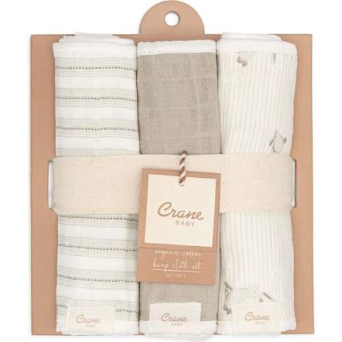 Organic Cotton 3-Piece Bunny Burp Cloth Set, White - Crane Baby | Maisonette