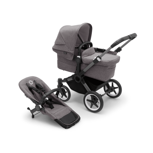 Bugaboo Donkey 5 Mono bassinet and seat stroller graphite base, grey mélange fabrics, grey mélange sun canopy