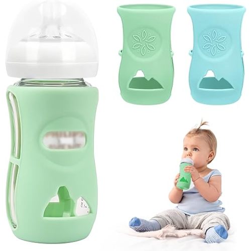 2 Pack Silicone Sleeves for Philips Avent Glass Natural Baby Bottle 8oz, Food Grade Silicone, BPA Free Glass Baby Bootle Sleeve, Anti Breakage Baby Bottle Holder, Anti-Scald, Dishwasher/Heaters Safe