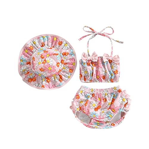 Toddler Girl Swimsuits Infant Baby Girl Bathing Suit Bikini Sets Swimwear 3 Piece Summer Beach Outfit Top Shorts Hat