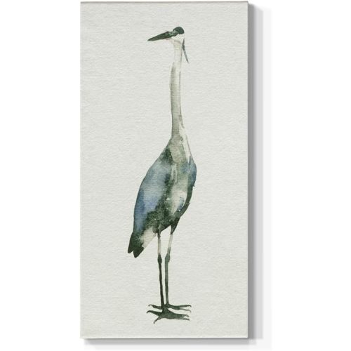 Renditions Gallery Canvas Nature Wall Art Modern Decorations Paintings Deep Blue Heron Glam Abstract Romantic Bird Watercolor Wall Hanging Artwork for Bedroom Office Kitchen - 16"x32" LT517