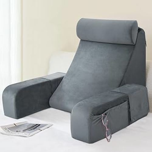 Amazon.com: ENITYA Reading Pillow for Sitting in Bed Adult, 19" Back Support Pillow for Bed Sitting up, Backrest Cushion for Reclining,Gaming,Resting,Watching TV in Couch or Floor, Wedge with Arms, Medium(Grey) : Home & Kitchen