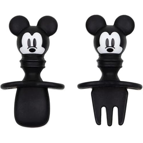 Bumkins Disney Baby Utensils Set, Chewtensils Silicone Spoons for Dipping, Self-Feeding, Baby Led Weaning, Trainer Learning, First Stage Eating, Soft Fork and Spoon, Babies 6 Months, Mickey Mouse