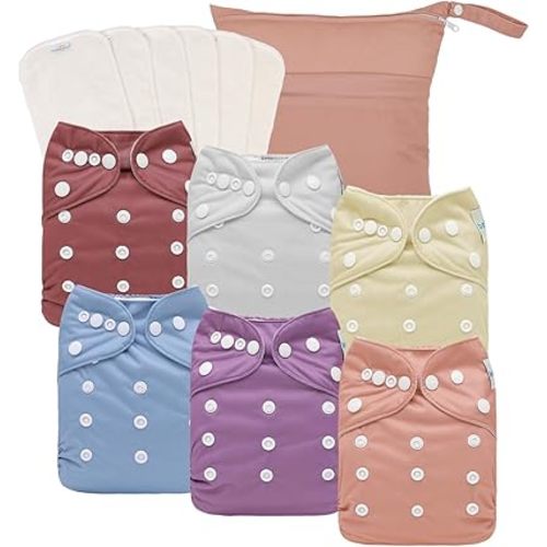 babygoal Girl Cloth Diapers Pack of 13, Baby Reusable Washable Pocket Nappy, 6pcs Diapers+6pcs Rayon from Bamboo Inserts+Wet Bag,6FG51-MB-B
