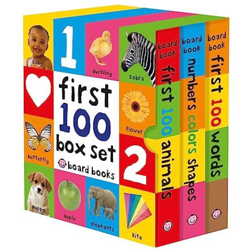First 100 Board Book Box Set (3 books): First 100 Words, Numbers Colors Shapes, and First 100 Animals