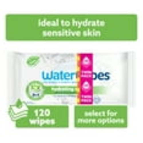 WaterWipes Hydrating Clean 99% Water-Based Aloe Vera Baby Wipes, 2 Resealable Packs (120 Wipes)