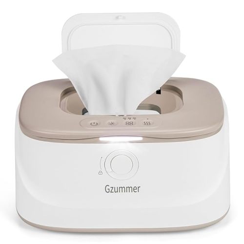 Baby Wipe Warmer, Innovative Spring & Child Lock Design, Large Capacity Wipes Dispenser, Fast Heating, 3 Modes of Temperature Heating Control, Diaper Wipe Warmer with Night Light (white+grey)
