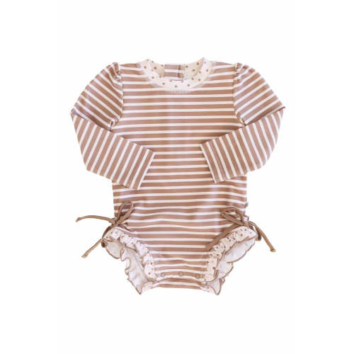Long Sleeve Rash Guard With Ruffle Bottom | Sandy Stripes