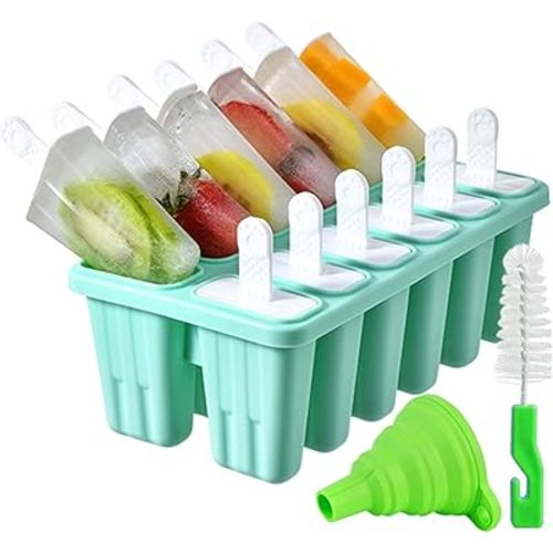 Popsicle Molds，Popsicle Mold 12 Pieces Silicone Ice Pop Popsicle 17 sticks Reused Easy Release (12 Cavities, Light Green)