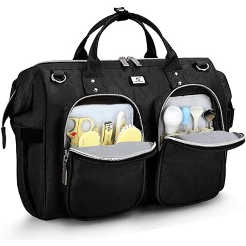 Diaper Bag Totes with Changing Pad & Stroller Straps, Large Portable Newborn Baby Bags, Unisex and Stylish Travel Diaper Backpacks for Mom and Dad (Black)