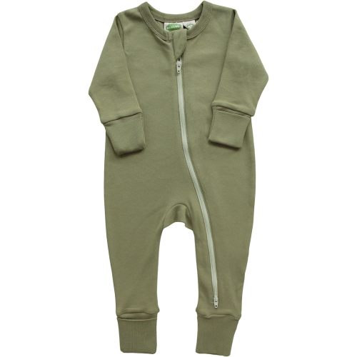PARADE Organic Essential Basic '2-Way' Zipper Romper - Long Sleeve - 3-6M with mitts - Olive