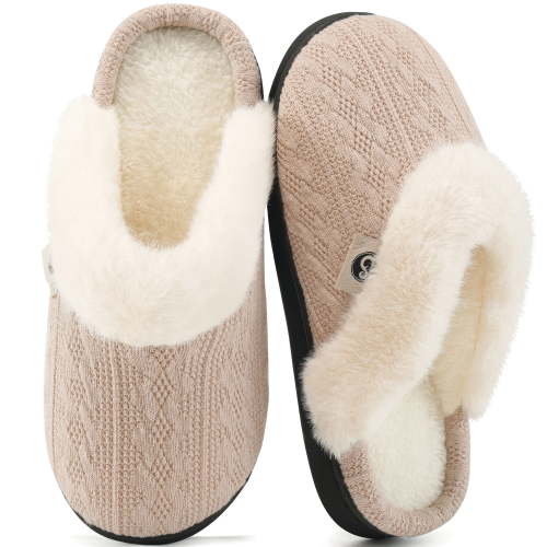 Ecetana Warm Knit House Slippers for Women Comfy Lined Slippers with Memory Foam
