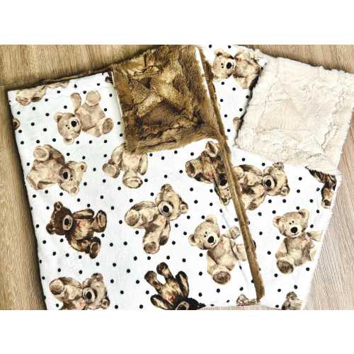 Bear baby blanket, Minky teddy bear nursery gift, soft cozy woodland toddler security blanket, handmade baby shower gift for boys and girls