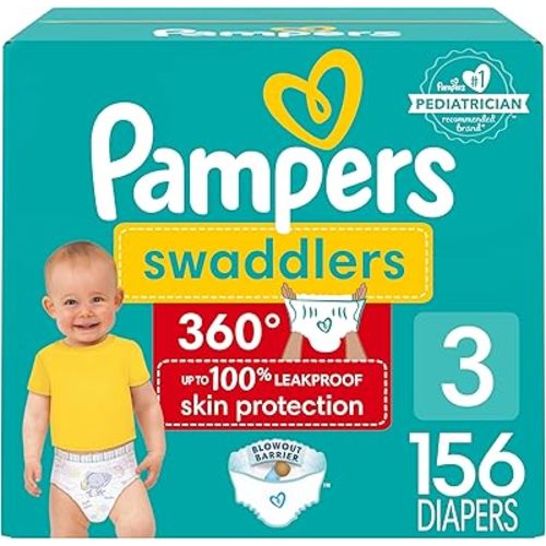 Pampers Diapers - Swaddlers 360 - Size 3, 156 Count, for up to 100% Leakproof Premium Skin Protection