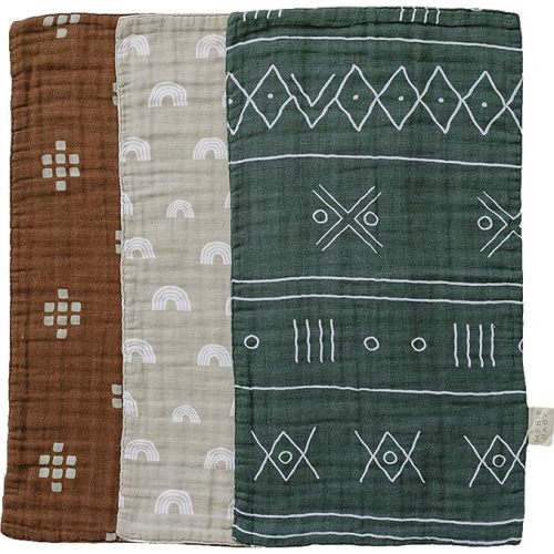 Mebie Baby Burp Cloths, Printed 3-Pack, Muslin Burp Cloth Set for Spit Up, Drool, and More, Boho Burp Cloths for Baby Boy and Girl, Baby Must Haves for Registry Lists and Gifts for Newborns