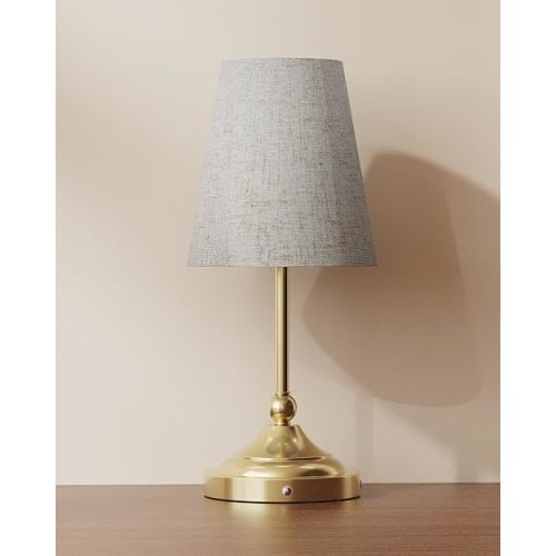 Lightapex Cordless Table Lamps, Vintage Small Lamps with Stepless Dimming, Portable Rechargeable Bedside Lamps, Touch-Control Nightstand Lamps for Bedroom, Living Room, and Reading, Cone（Brassy）