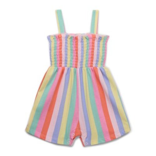 Garanimals Baby Girls Rainbow Stripe Smocked Romper, Sizes 0M-24M