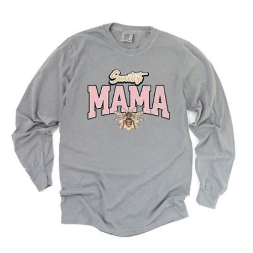 Simply Sage Market Women's Coquette Sweetest Mama Bee Long Sleeve Garment Dyed Tee - 2xl - Crunchberry