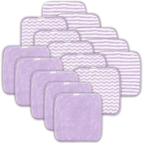 15 Pack Baby Washcloths - Super Soft Absorbent Wash Cloths for Boy and Girl, Newborn Essentials Baby Clothes, Gentle on Sensitive Skin for Face and Body, 10" by 10", Purple