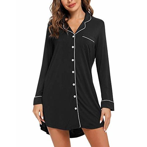 Anjue Pajama Nightgowns for Women Button Down Pajamas Tops Short/Long Sleeve Sleepwear Sleep Shirts Nightdress S-XXL