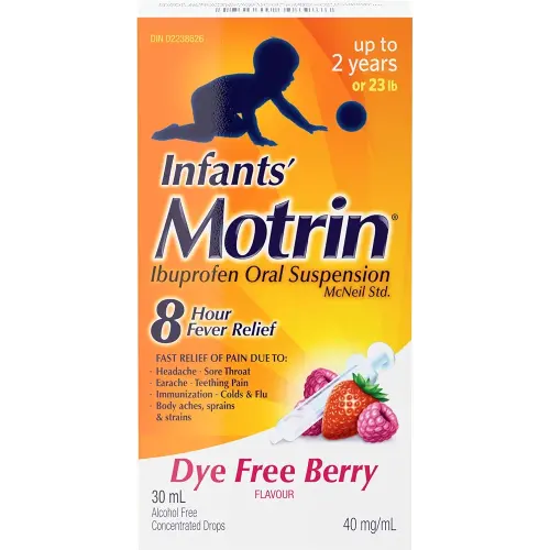 MOTRIN Gouttes concentrées d’ibuprofène oral pour nourrissons, sans colorant, saveur baies, 30 ml
