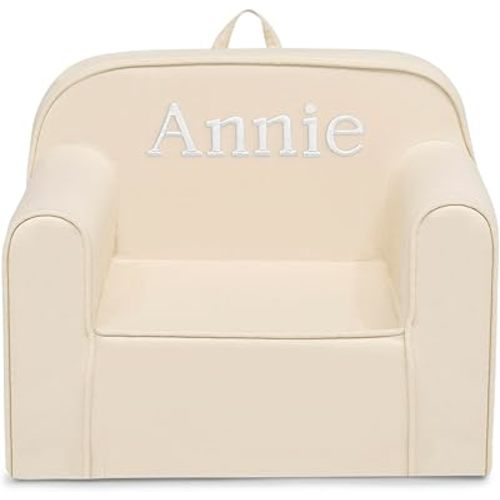 Delta Children Personalized Cozee Chair - Customize with Name – Foam Kids Chair for Ages 18 Months and Up, Oatmeal