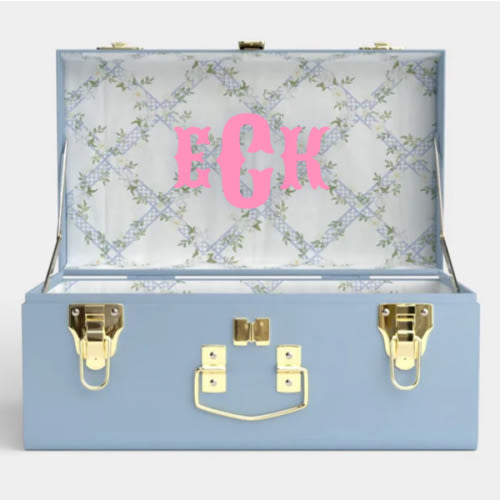 Mini Classic Trunk - Light Blue - Timeless Trellis / Embroidery