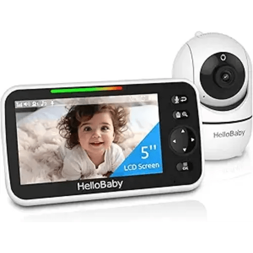 HelloBaby No WiFi Baby Monitor 5" Screen 30-Hour Battery Pan-Tilt-Zoom Video Upgrade with Camera and Audio, Night Vision, VOX, 2-Way Talk, 8 Lullabies and 1000ft Range, HB6550