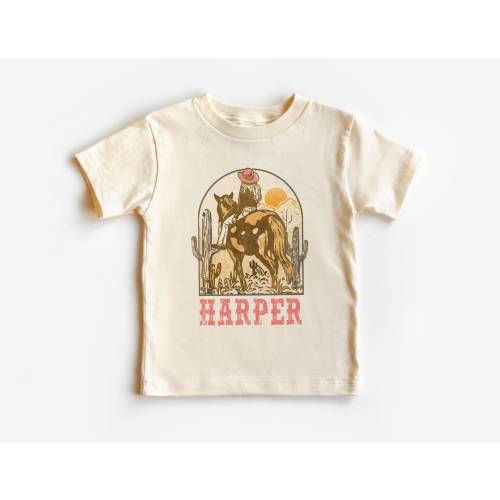 Personalized Pink Cowgirl Toddler Shirt - Cute Girls Custom Name Western Horse Tee - Boho Natural Kids Shirts