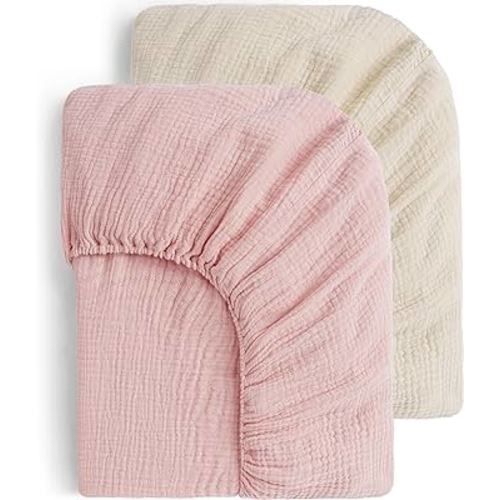 Yoofoss Muslin Crib Sheets for Boys Girls 100% Cotton Fitted Baby Crib Sheet 2 Pack Soft and Breathable for Standard Crib Mattress & Toddler Mattress 52"x28" Apricot&Pink