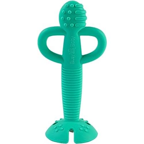 Busy Baby Teething Spoon - 2-in-1 Teether and Training Spoon for Teething Babies and Toddlers to Master Self Feeding - Dishwasher Safe - BPA Free - Made from Food Grade Silicone - Spearmint
