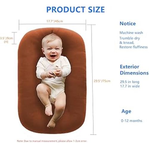 Baby Lounger Pillow,Loevin Baby Lounger Pillow for Newborn Cosleeping for Baby in Bed,Newborn Lounger Baby Nest for Boys & Girls 0-12 Months|Coffee