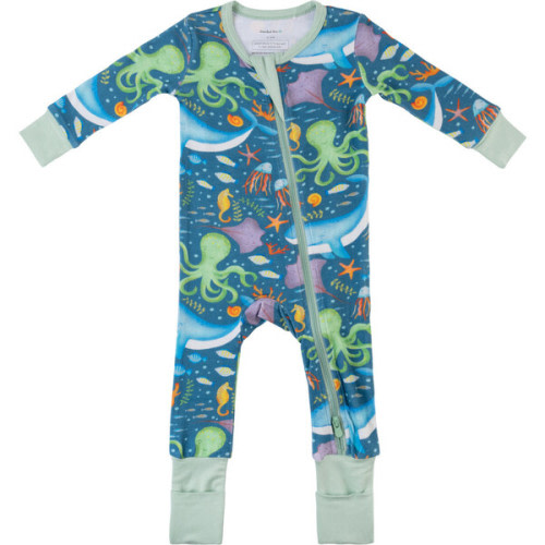 Baby Bamboo Pajamas W/ DreamCuffs®, Deep Sea - Dreamland Baby | Maisonette