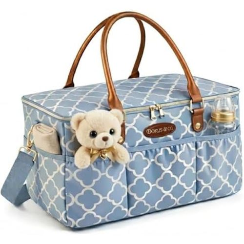 DOKUS & CO Luxe Diaper Caddy Organizer, Extra Large Collapsible Nursery Storage Tote for Baby Essentials & Travel