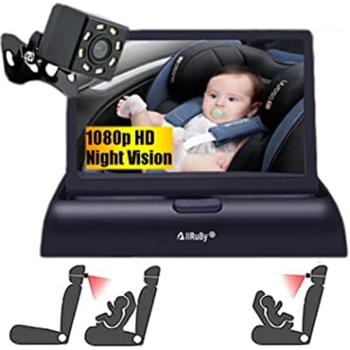 AllRuby Baby Car Mirror, View Infant in Rear Facing Seat with Wide Crystal Clear View,Camera Aimed at Baby-Easily to Observe The Baby's Every Move (4.3 inch)