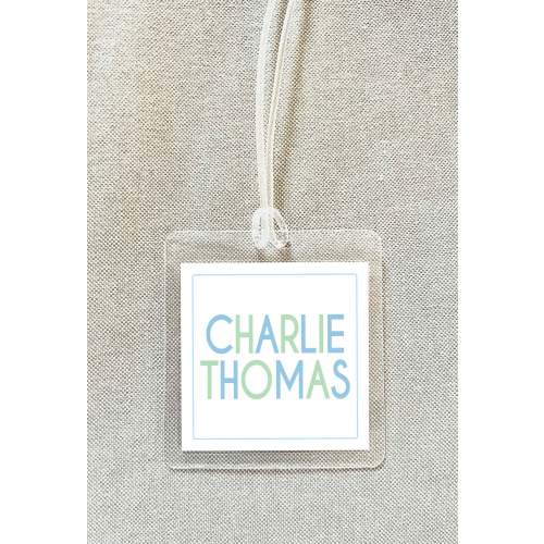 Personalized Blue & Green Pastel Bag Tag, Laminated Square Boy Luggage Tag, Diaper Bag Tag