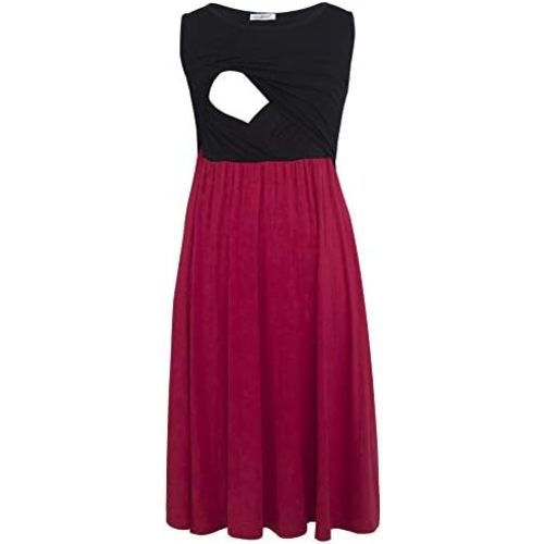 Smallshow Women's Sleeveless Nursing Dresses Patchwork Maternity Breastfeeding Dress