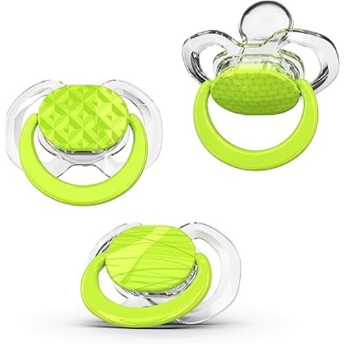 Smilo Baby Pacifier with Orthodontic Design for Healthy Dental Development - Stage 1 for Babies 0-3 Months - Pack of 3X 100% Silicone Newborn Pacifiers BPA Free - Green