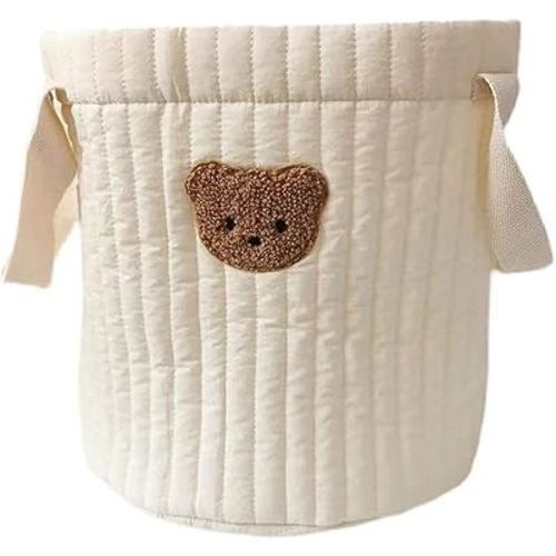 Bear Storage Bucket Beige Cotton Basket Diaper Bag Large Capacity Bin for Home Nursery Room