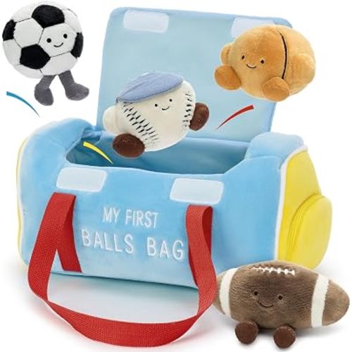 Muiteiur Sports Ball Plush Set - Stuffed Soccer, Baseball, Basketball, Football Plush Toys for Sports Enthusiasts, Kids & Adults, Soft Plushie Collection for Room Decor & Play 5 Pcs