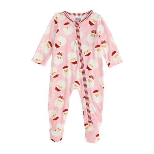 Pink Santa Glow Baby Sleeper for 0-3M | Bamboo Knit Footed Pajamas | Mud Pie