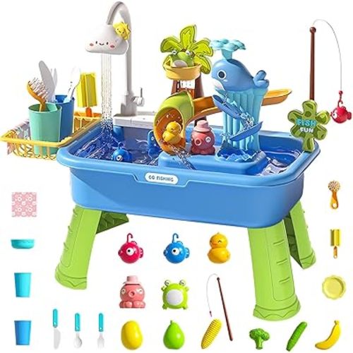Water Table for Toddlers,4-in-1 Kids Water Play Table, Play Sink with Detachable Legs,Kids Kitchen Playset Sink Toy for Girl and Boy (Blue)