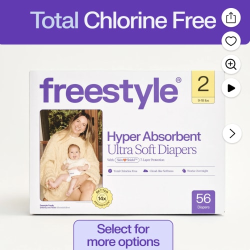 Freestyle Hyper Absorbent Ultra Soft Baby Diapers, Size 2, 56 Count (Select for More)