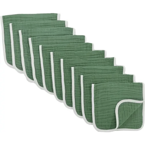 Synrroe Burp Cloths Large, Muslin Burp Cloths for Baby Girls and Boys, Pack of 10 Extra Absorbent and Soft Muslin Bibs, 6 Layers 20 by 10 Inches 100% Cotton (Green 10 Pack)