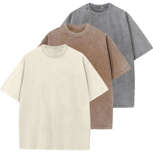 Men's Cotton T-Shirts Oversized Unisex Short Sleeves Casual Loose Wash Solid Basic Tee Tops
