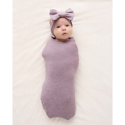 Heather Smokey Lavender Swaddle & Luxe Bow Headband Set | Little Sleepies