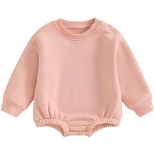 Baby Boy Girl Warm Sweatshirt Romper Solid Long Sleeve Fleece Sweater Bubble Romper Fall Winter Outfit Clothes
